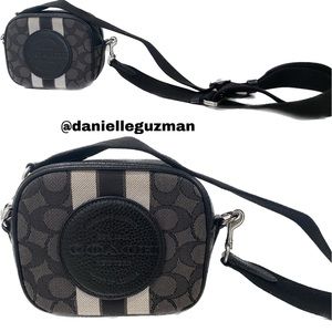 Coach Mini Dempsey Camera Bag in Signature Jacquard with Stripe and Coach Patch